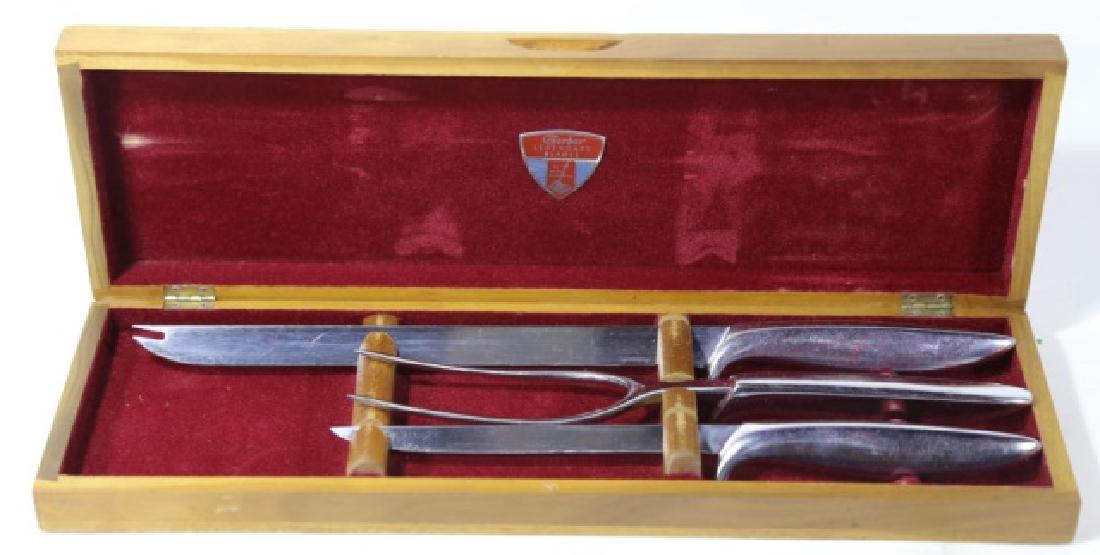 GERBER MID CENTURY MODERN CASED CARVING SET: FINE GERBER MID CENTURY MODERN CASED CARVING SET