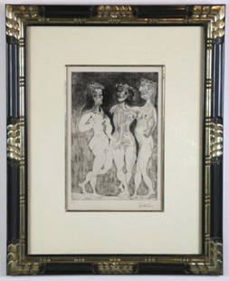 PABLO PICASSO (SPANISH1881-1973) 1938 ETCHING 3/50: PABLO PICASSO (SPANISH1881-1973) 1938 ETCHING THREE GRACES ETCHING / PENCIL SIGNED & LOW NUMBERED 3/50 PROVENANCE AND ORIGINAL PURCHASE RECIEPT OVER $32,000.00 F: 26.5 X 20.5" S: 14 X 9"