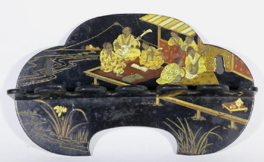 JAPANESE 19TH C. LACQUER CHINOISERIE SPOON RACK: JAPANESE 19TH C. LACQUER CHINOISERIE SPOON RACK