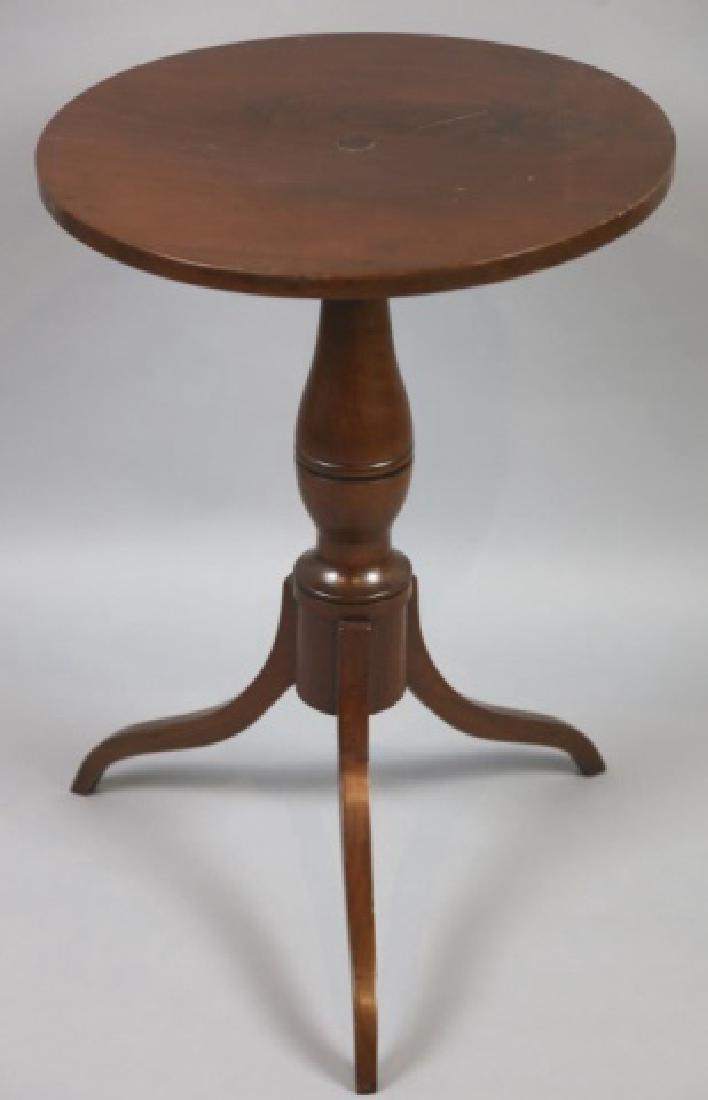 19TH C ENGLISH MAHOGANY TEA TABLE WITH TRIPOD: ENGLISH 19TH C MAHOGANY TRIPOD TEA TABLE, 28" X 20"