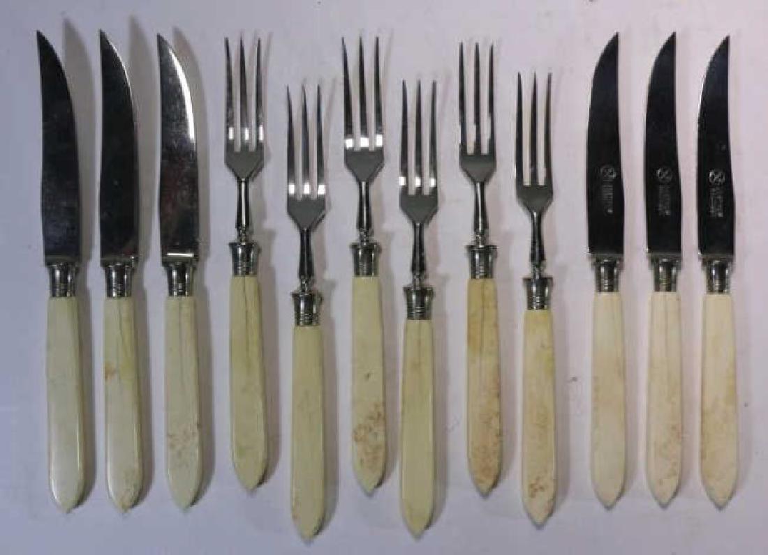 ENGLISH ANTIQUE HAND CARVED SILVER SEAFOOD SERVICE: ENGLISH ANTIQUE HAND CARVED SILVER SEAFOOD SERVICE; 12" X 4"