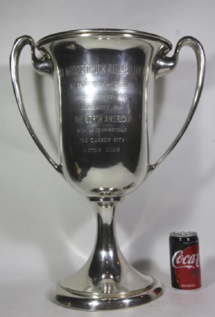 1910 MOTOR TRUCK RELIABILITY RACE STERLING: 19.5 X 15" PALATIAL ATLANTIC CITY 1910 STERLING SILVER MOTOR TRUCK RELIABILITY RACE TROPHY; 80.88 oz.