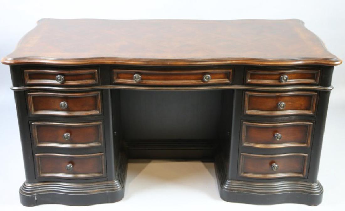 BANDED MAHOGANY PARQUETRY PARTNERS DESK: BANDED MAHOGANY PARQUETRY MODERN PARTNERS DESK 29" X 60" X 30"