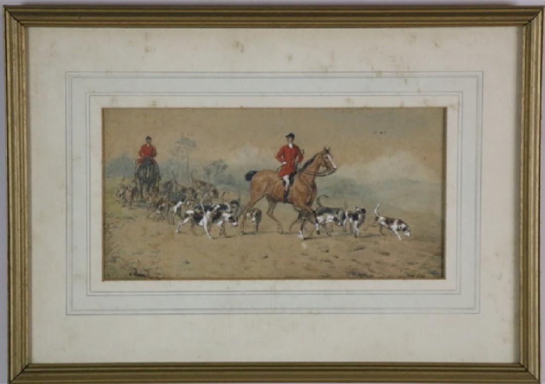 HENRY ALKEN (BRITISH 1785-1851) WATERCOLOR: HENRY ALKEN WATERCOLOR OF FOX HUNT F:13 X 18 S: 6 X 12"