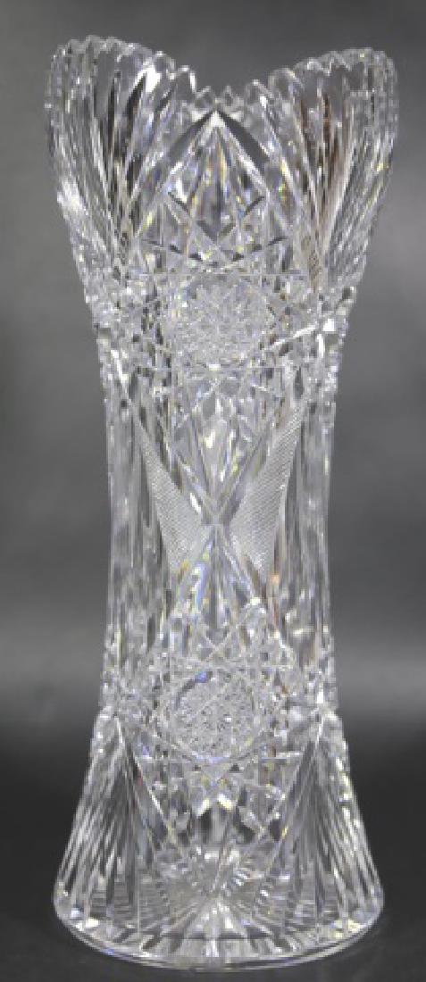 TALL CUT GLASS VASE: TALL CUT GLASS VASE 14 X 5.5"