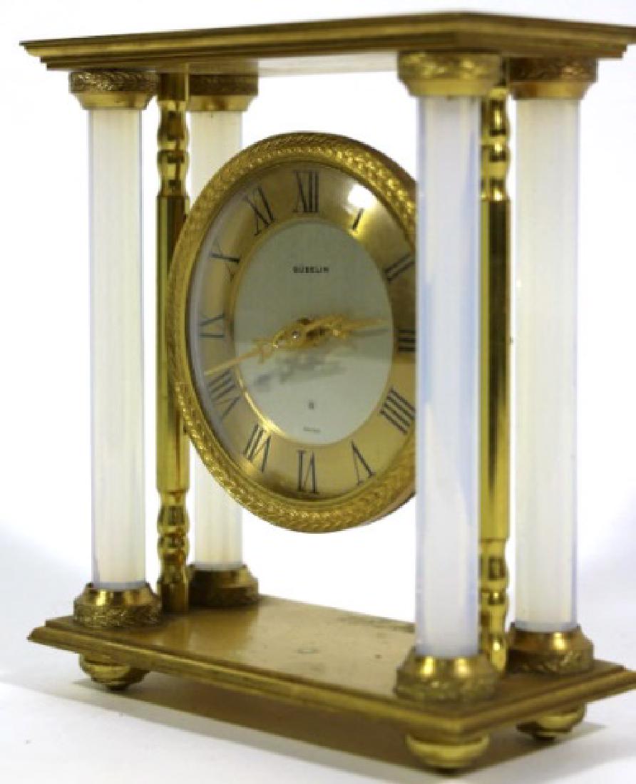 GUBELIN VINTAGE BRONZE-OPALINE GLASS COLUMN CLOCK: GUBELIN VINTAGE BRONZE-OPALINE GLASS COLUMN CLOCK 6 X 5 X 2.5"