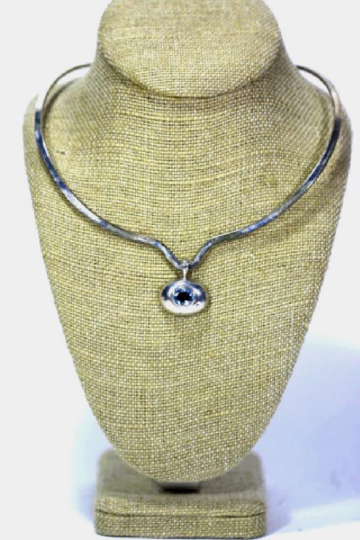 STERLING SILVER / BLUE TOPAZ ESPO SIG. PENDANT: STERLING SILVER / BLUE TOPAZ ESPO SIG. PENDANT 1.25 X 1"