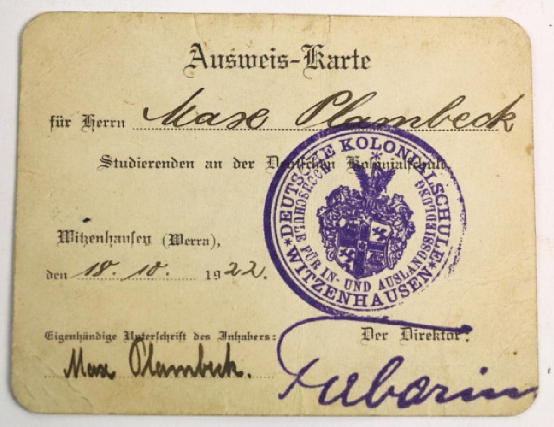 WWII GERMAN COLONIAL SCHOOL STUDENT ID CARD: WWII GERMAN COLONIAL SCHOOL STUDENT IDENTIFICATION CARD