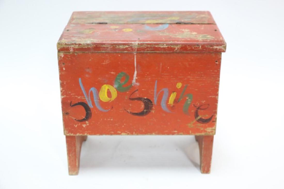 ANTIQUE DOVETAILED PRIMITIVE SHOE SHINE BOX: ANTIQUE DOVETAILED & PAINTED PRIMITIVE SHOE SHINE BOX