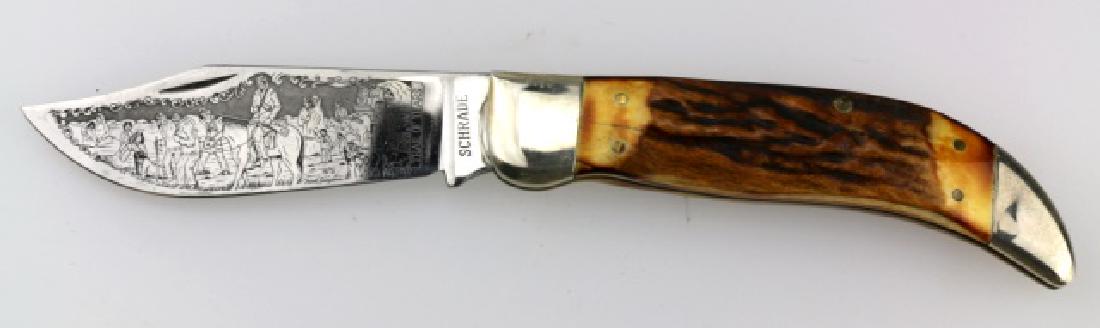 SCHRADE CHEROKEE "TRAIL OF TEARS" FOLDING KNIFE: SCHRADE CHEROKEE "TRAIL OF TEARS" STAG HANDLE FOLDING KNIFE