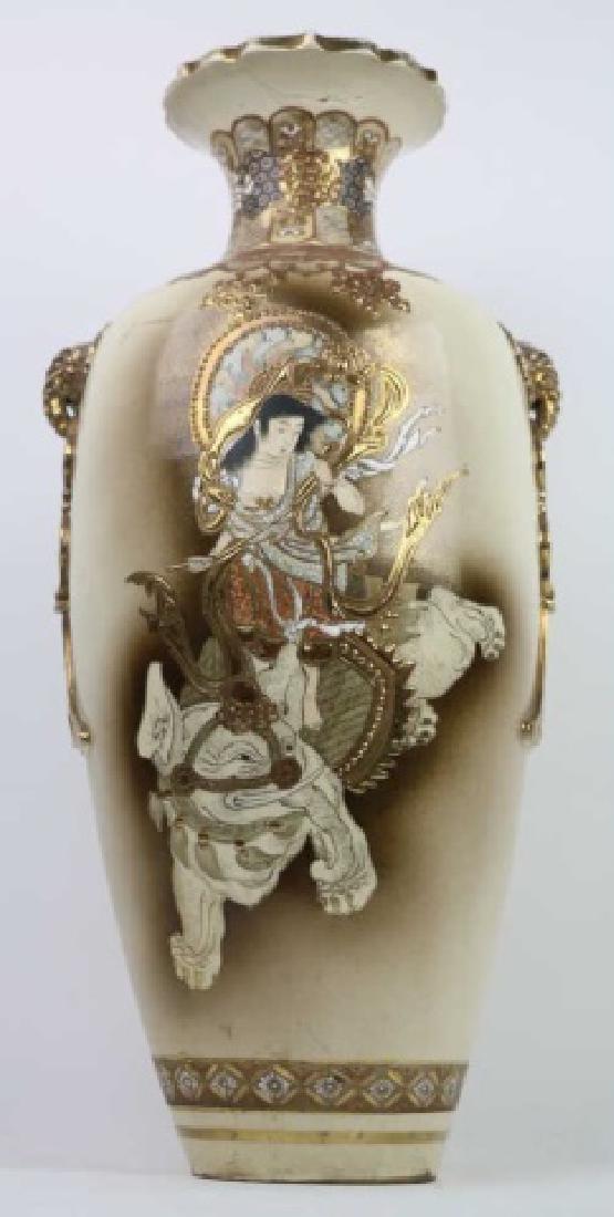 JAPANESE ANTIQUE SATSUMA VASE: JAPANESE ANTIQUE SATSUMA VASE 21" X 11"