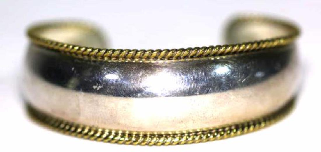 STERLING SILVER & ROPE GOLD EDGED BANGLE CUFF (1 of 5)