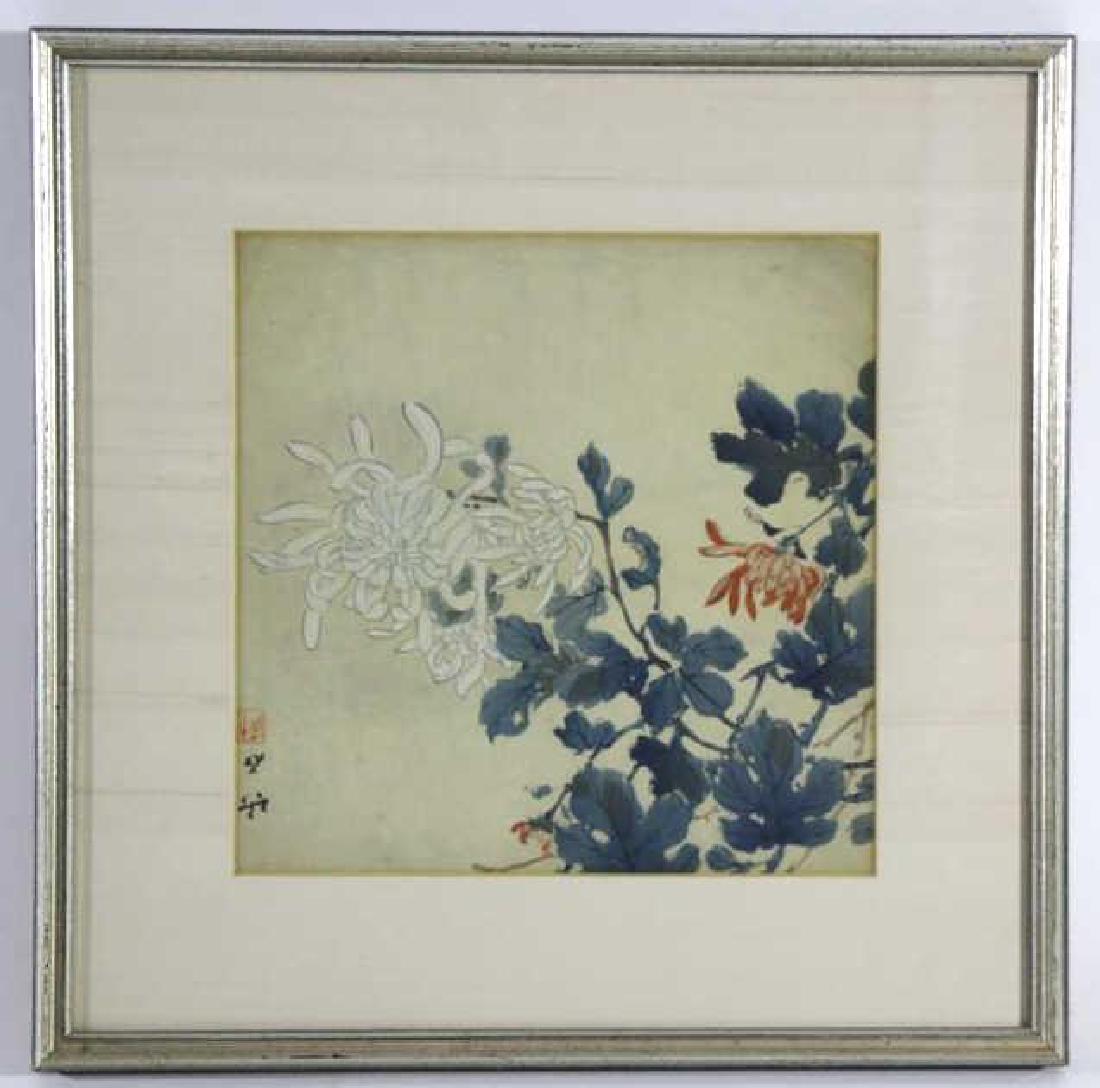 JAPANESE FRAMED ANTIQUE  BOTANICAL W/C ON SILK (1 of 4)