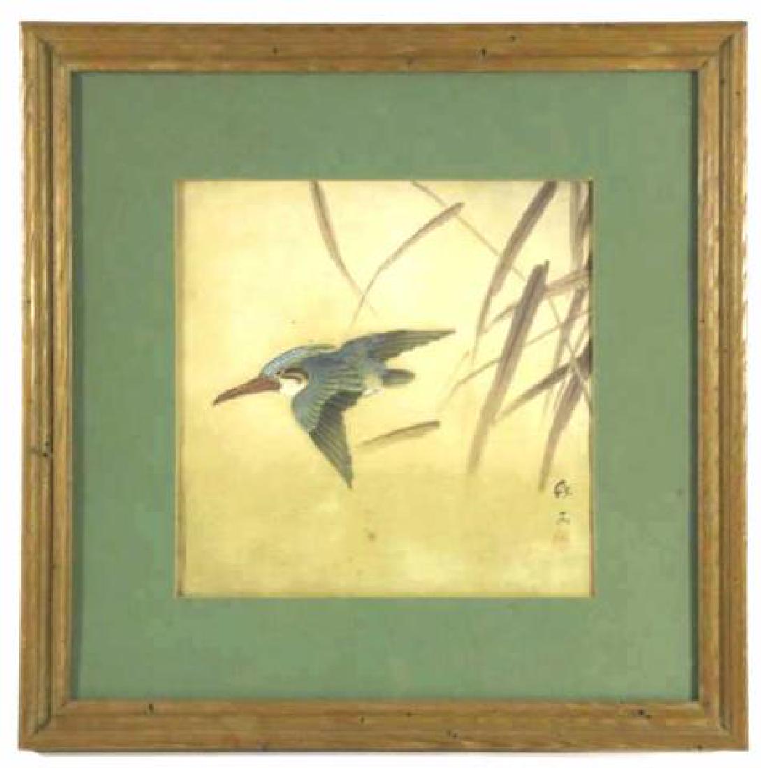 ASIAN  FRAMED BIRD WOODBLOCK ON SILK (1 of 4)