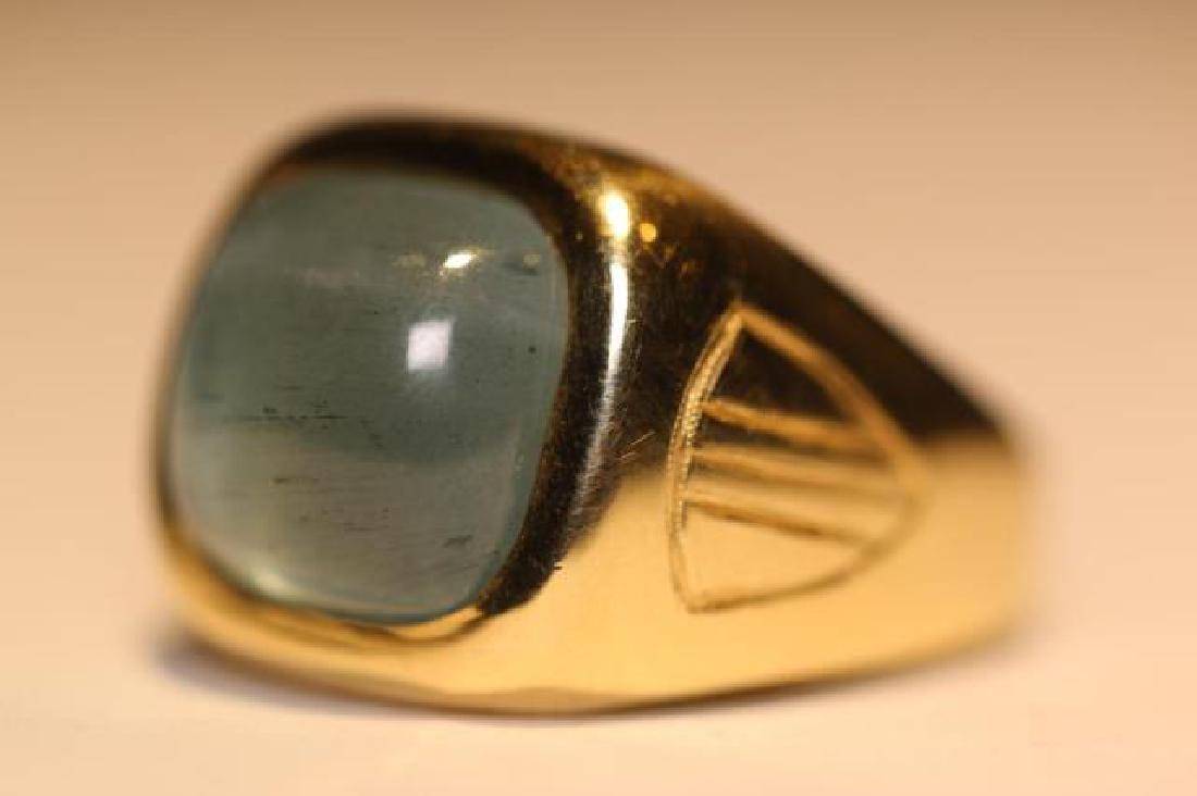 14K 8 CARAT CATS EYE AQUAMARINE CABOCHON MENS RING (1 of 9)