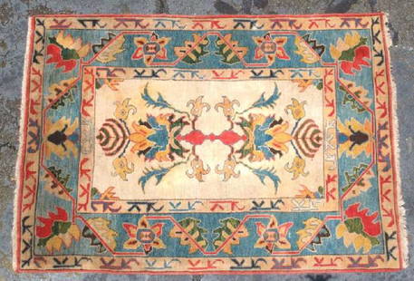 TURKISH ANTIQUE OUSHAK HAND KNOTTED CARPET: TURKISH ANTIQUE OUSHAK HAND KNOTTED CARPET 5 X 8'