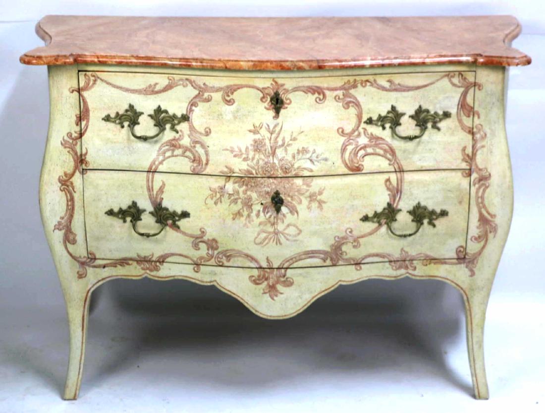 FRENCH MARBLE TOP PAINTED  MARBLE TOP COMMODE (1 of 9)