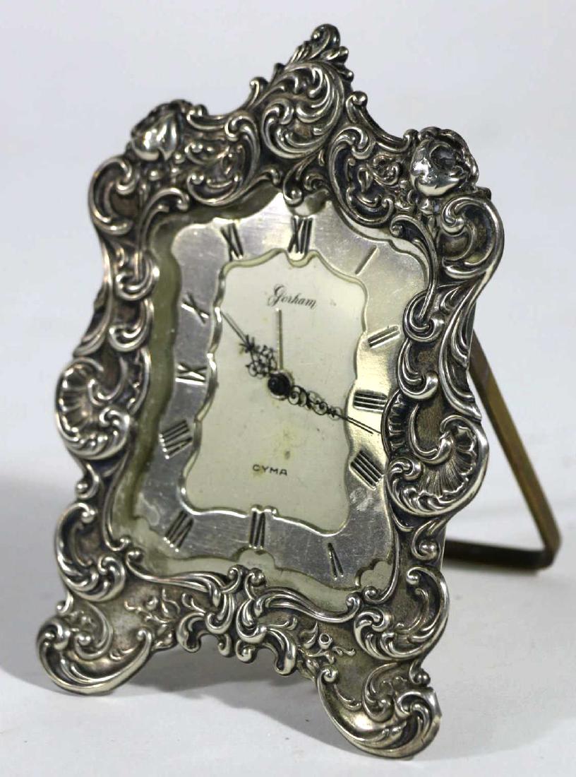 GORHAM STERLING SILVER ORNATE CHASED VANITY CLOCK (1 of 7)