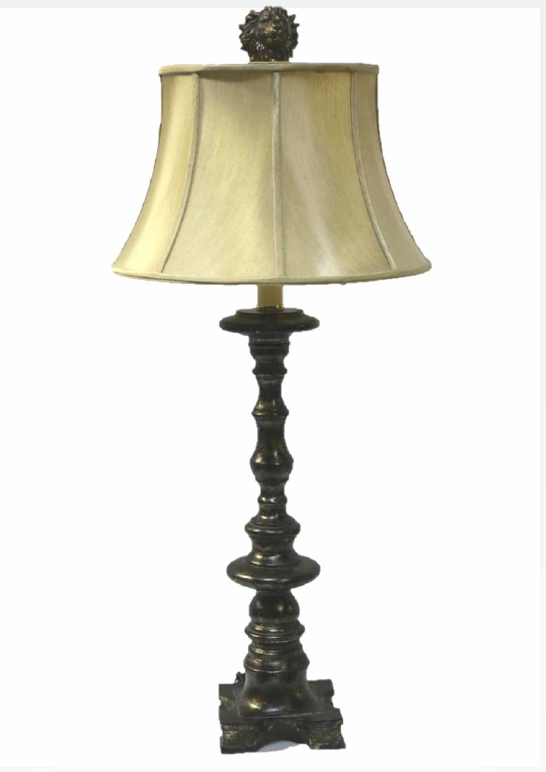 CUSTOM SHADED TALL CANDLE PRICK LAMP W/ LION HEAD (1 of 1)