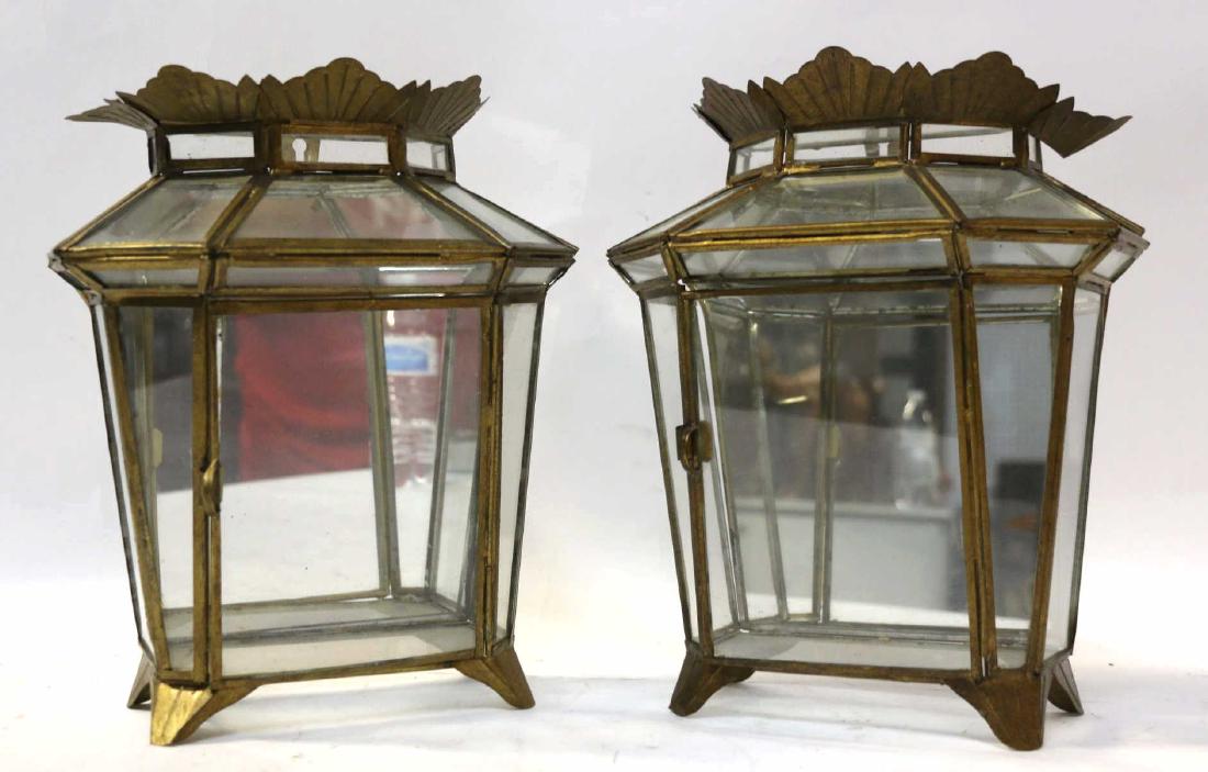 GILT WALL / TABLE MOUNT GLASS VITRINE SCONCES (1 of 4)