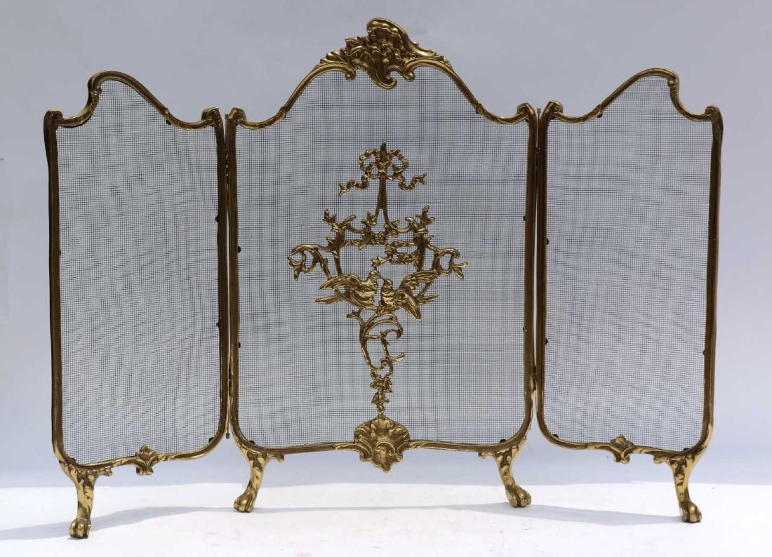 FRENCH BRASS THREE PANEL FIRE SCREEN (1 of 7)