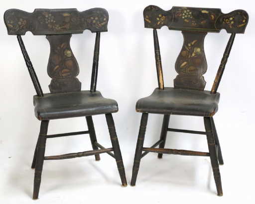 AMERICAN ANTIQUE STENCIL BACK SIDE CHAIRS - AMERICAN ANTIQUE STENCIL BACK SIDE CHAIRS