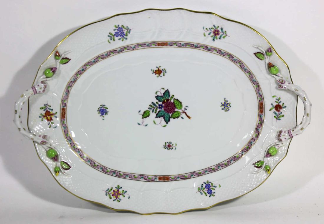 HERREND PORCELIAN TWIN HANDLE PLATTER: HERREND PORCELIAN TWIN HANDLE PLATTER 18 X 13"