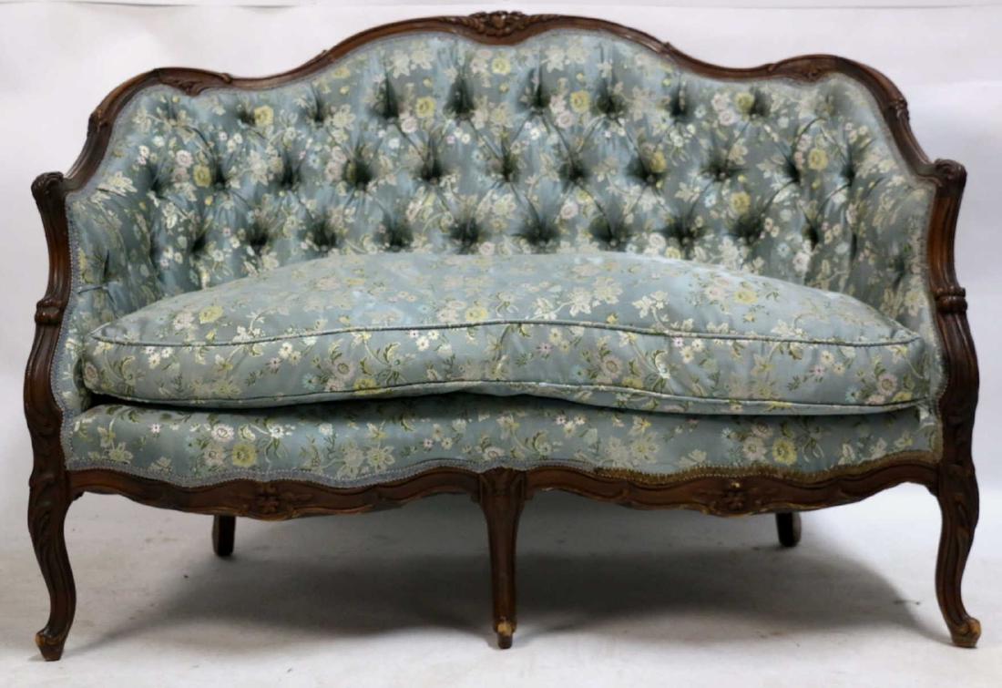 FRENCH ANTIQUE CUSTOM SILK DOWN NEEDLEWORK SETTEE (1 of 10)