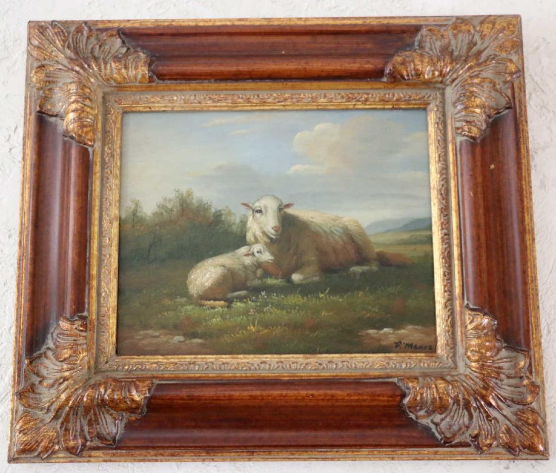 SHEEP IN PASTORAL LANDSCAPE SIGNED P. MANOZ (1 of 7)