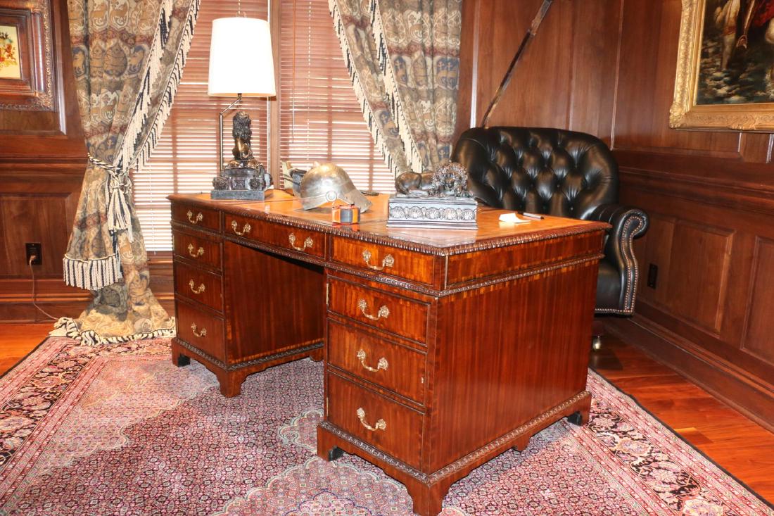 MAITLAND SMITH MAHOGANY LEATHER PARTNERS DESK (1 of 9)