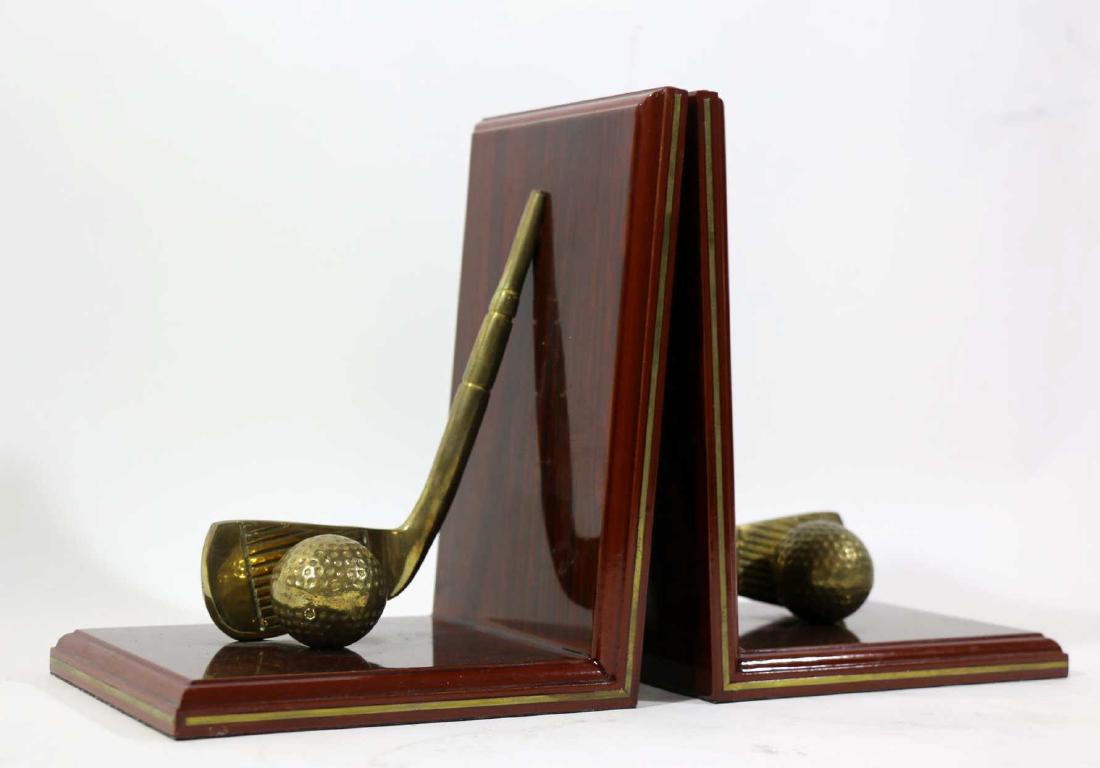 BRASS MOUNTED & INLAID GOLF MOTIF BOOKENDS (1 of 7)