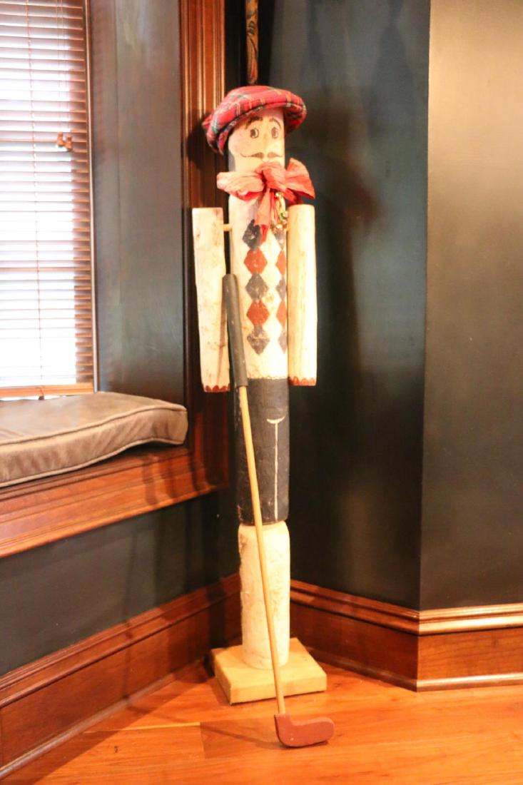 4' FOLK ART SCOTTISH GOLFING SCULPTURE: 4' FOLK ART HAND PAINTED AND CUSTOM DECORATED SCOTTISH GOLFING SCULPTURE 48 X 7 X 7"