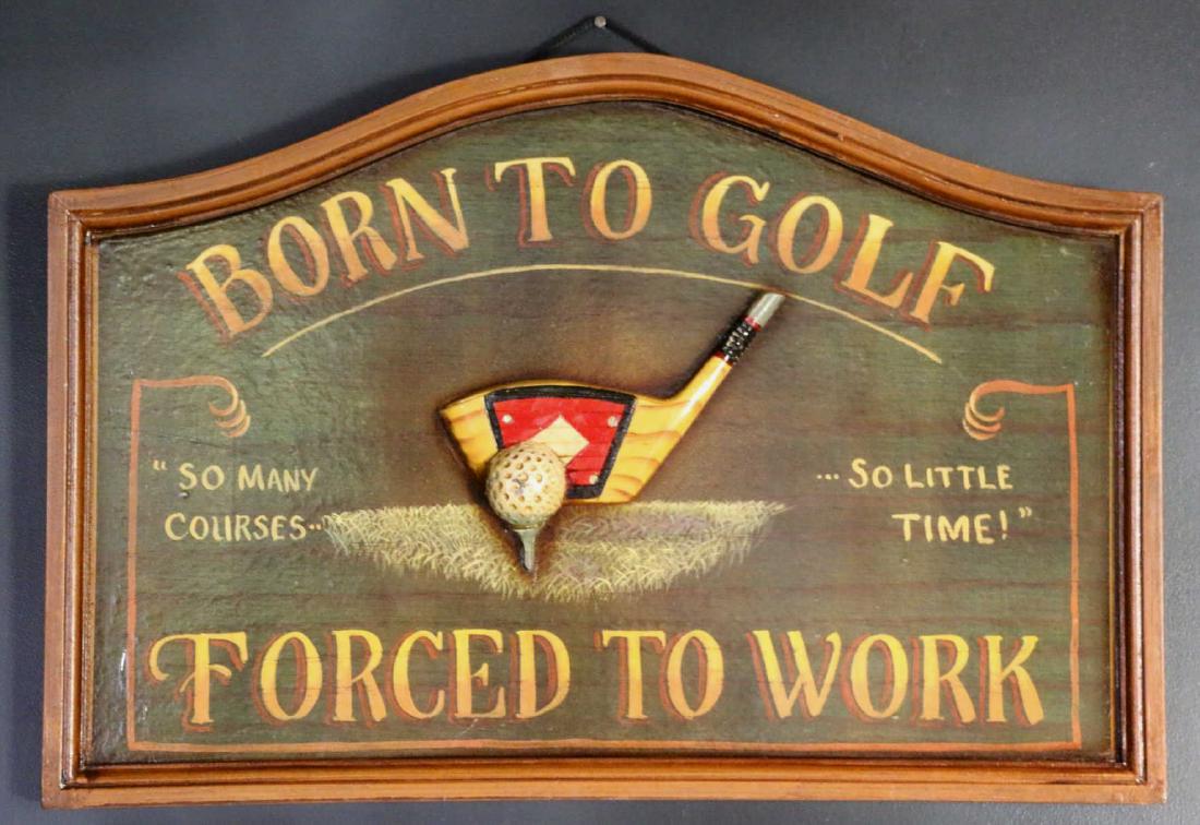HAND PAINTED GOLFING MOTIF DECORATIVE GAME PLAQUE (1 of 2)
