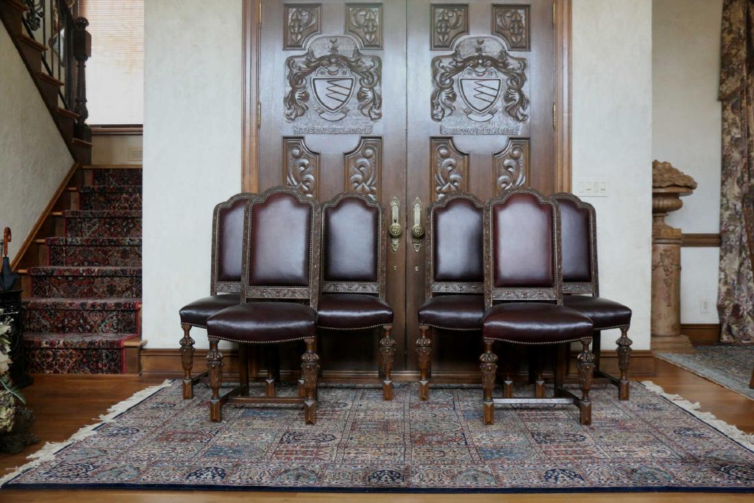 ENGLISH ANTIQUE OAK HAND CARVED CHAIR SET OF SIX (1 of 9)