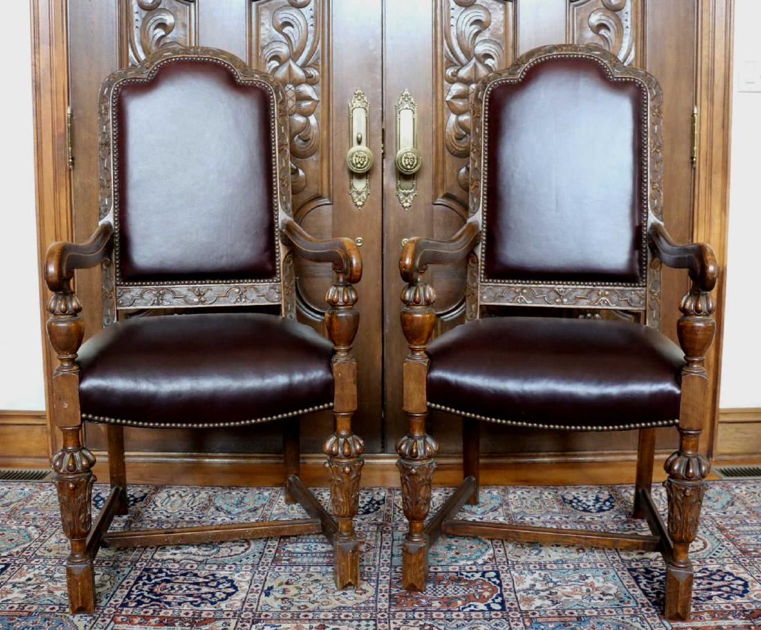 ENGLISH OAK ANTIQUE HAND CARVED SIDE ARMCHAIRS (1 of 8)