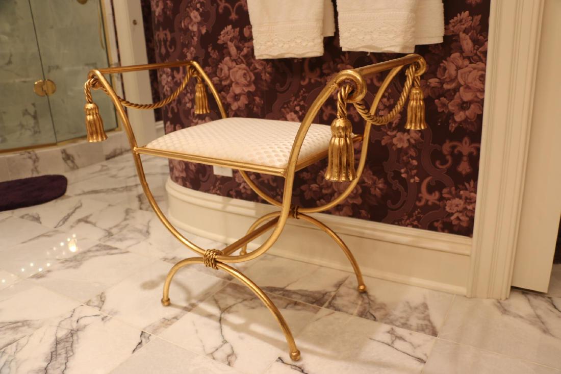 FRENCH GILT METAL TASSEL & ROPE FORM VANITY BENCH (1 of 5)