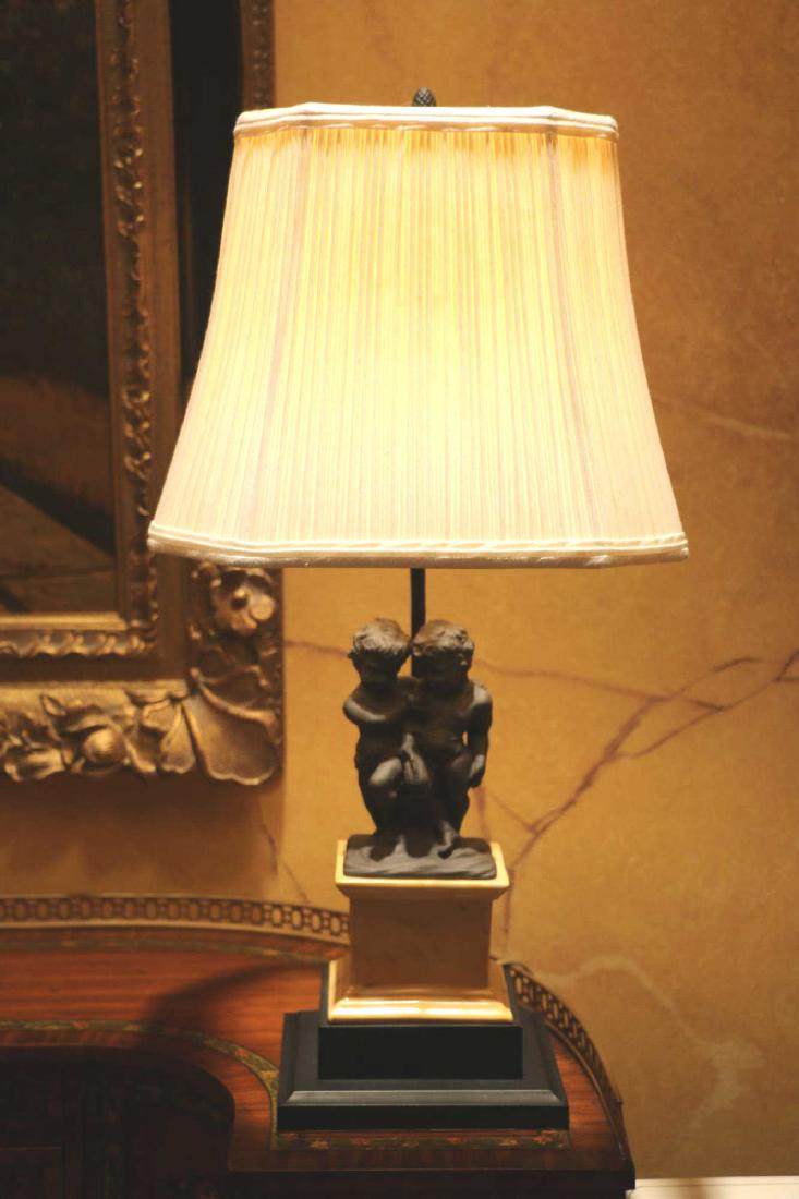 FRENCH PORCELAIN PUTTI & CARRERA FAUX MARBLE LAMP (1 of 8)