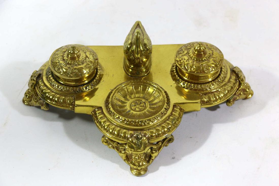 FRENCH VINTAGE BRASS DOUBLE INK WELL (1 of 4)