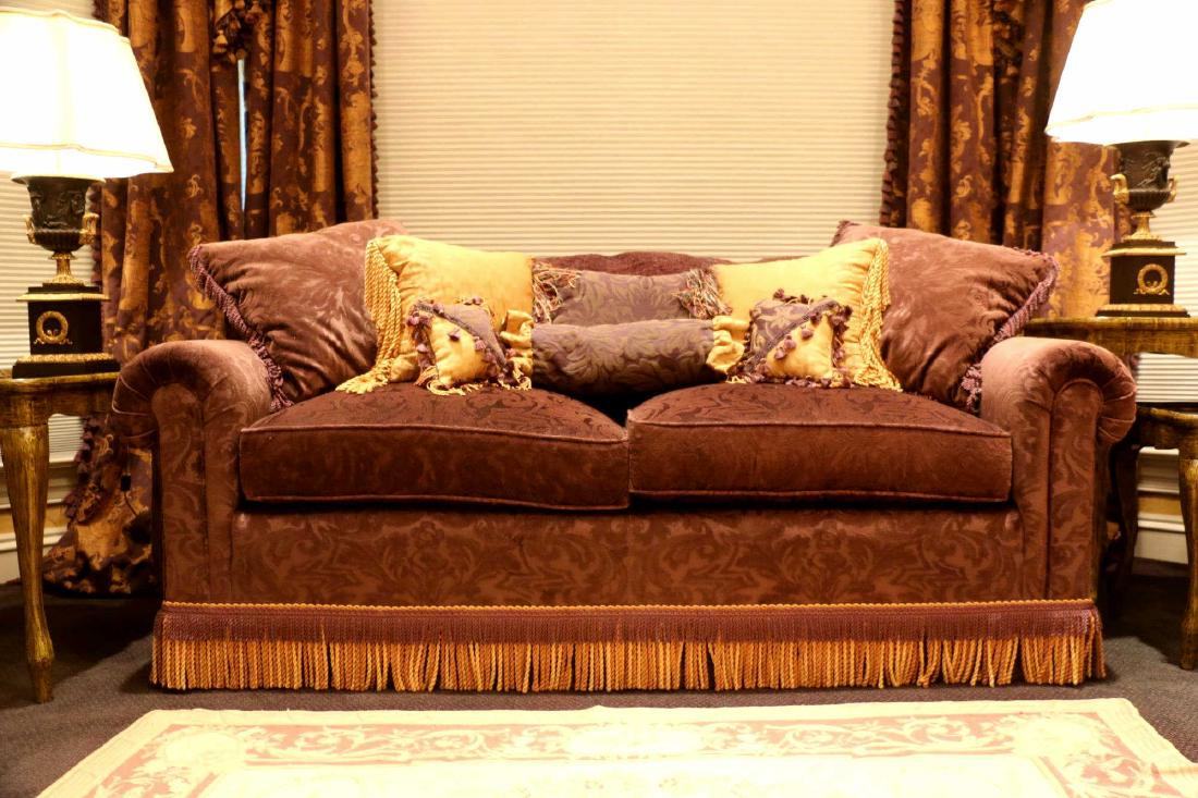 CUSTOM UPHOLSTERED DOWN CUSHIONED LOVE SEAT (1 of 7)