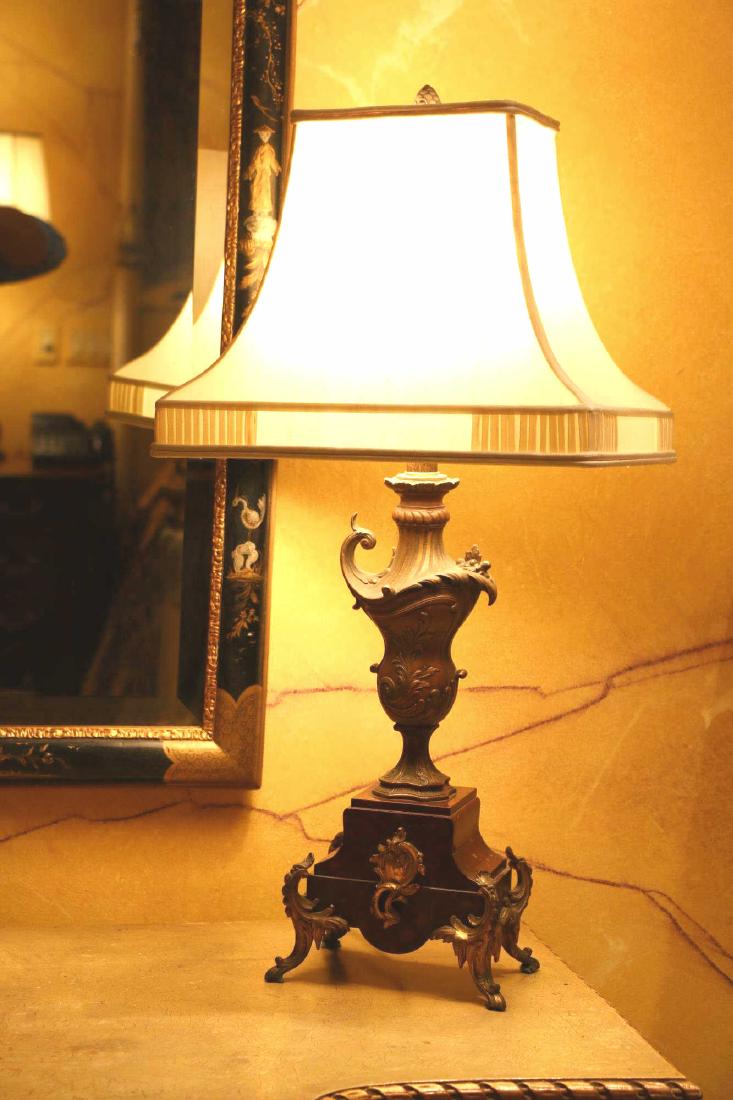 FRENCH ANTIQUE BRONZE & ROUGE MARBLE LAMP (1 of 7)