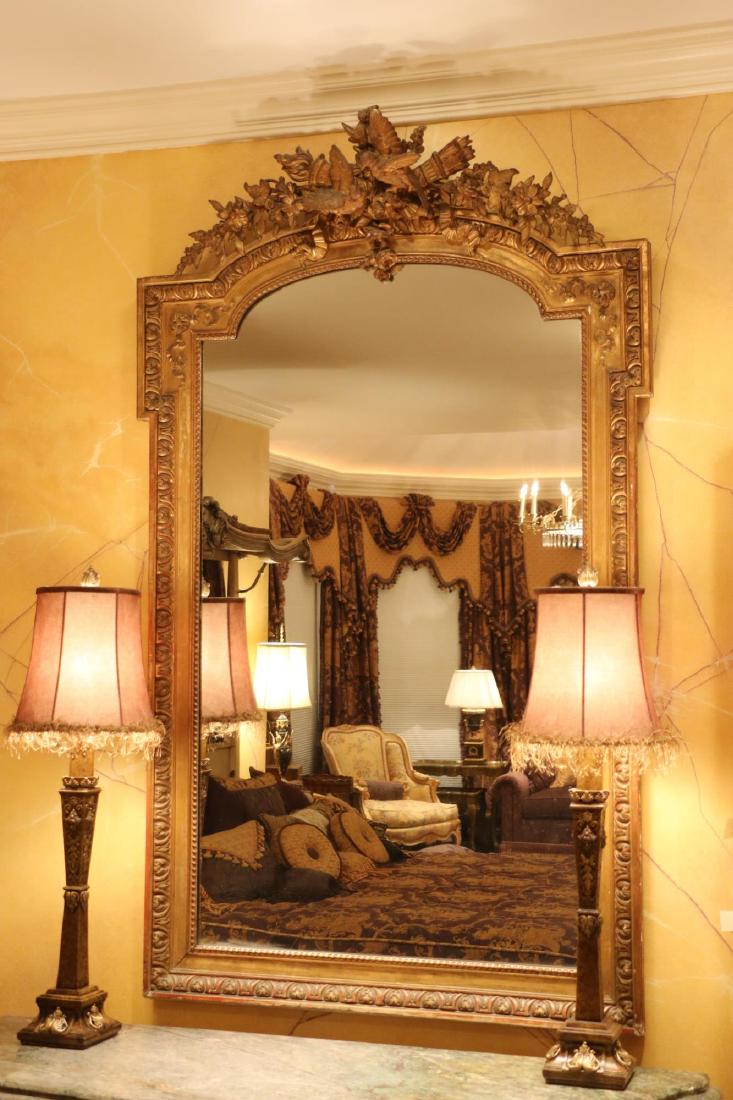 FRENCH MONUMENTAL ANTIQUE HAND CARVED GILT MIRROR (1 of 9)