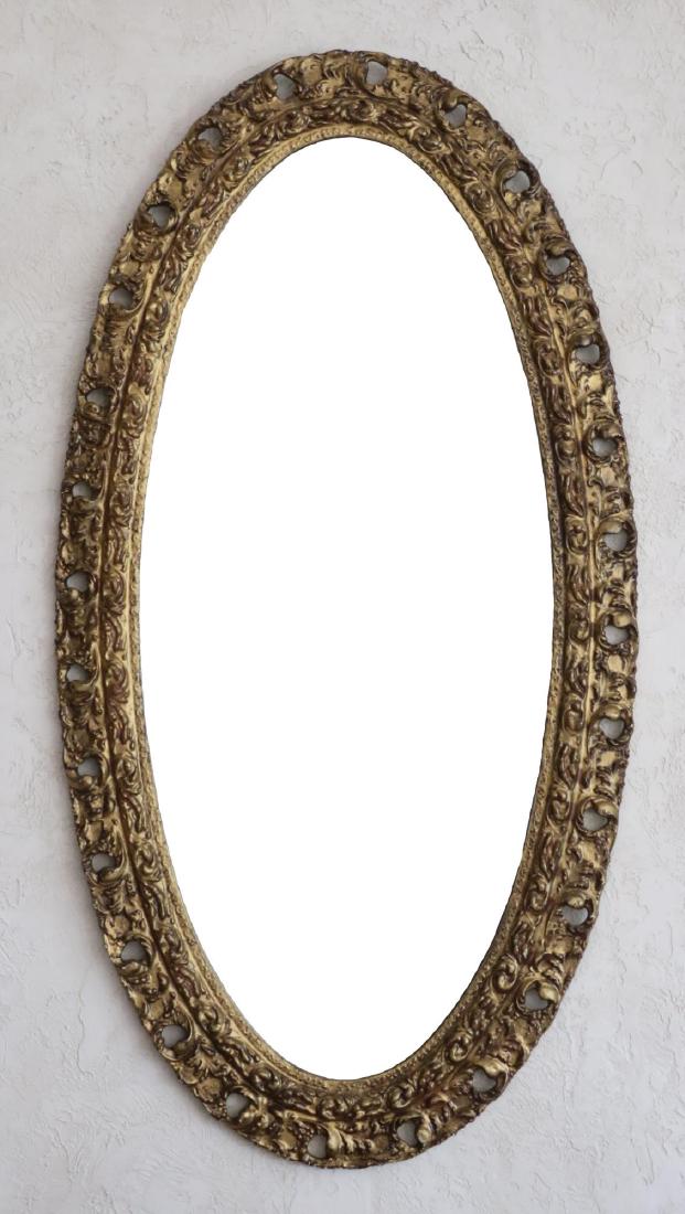 ANTIQUE VERTICAL OVAL GILT GESSO BEVELED MIRROR (1 of 5)