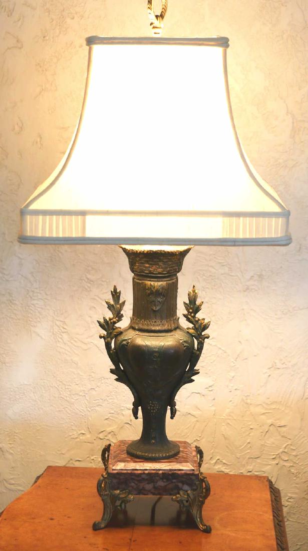 FRENCH ANTIQUE BRONZE & MARBLE TWIN HANDLED LAMP (1 of 8)