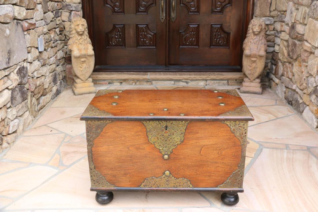ENGLISH ANTIQUE ASIAN INSPIRED TRUNK ON BUNN FEET (1 of 8)