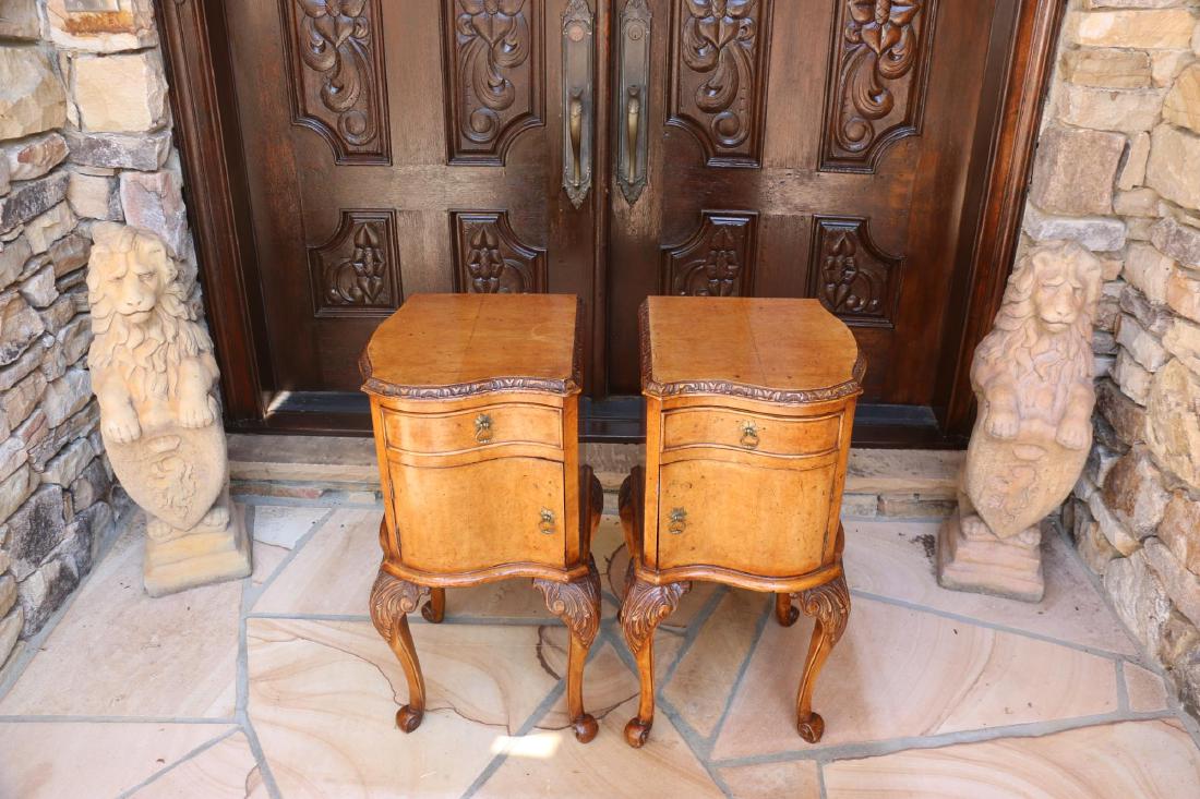 ENGLISH ANTIQUE SERPENTINE BURL WALNUT SIDE TABLES (1 of 10)