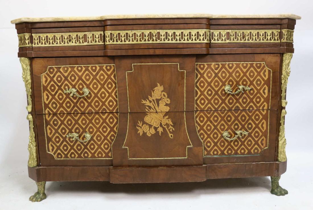 FRENCH FINE INLAID BRONZE MARBLE TOP COMMODE (1 of 10)