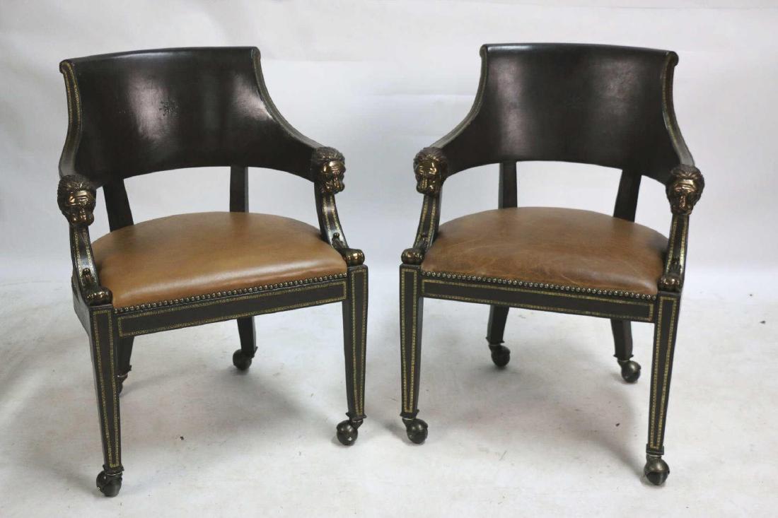 MAITLAND SMITH LIONS HEAD & GILT LEATHER ARM CHAIR (1 of 8)
