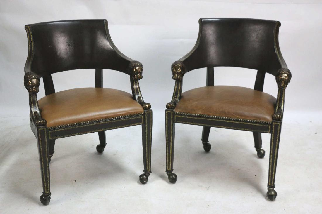 MAITLAND SMITH LIONS HEAD & GILT LEATHER ARM CHAIR (1 of 8)