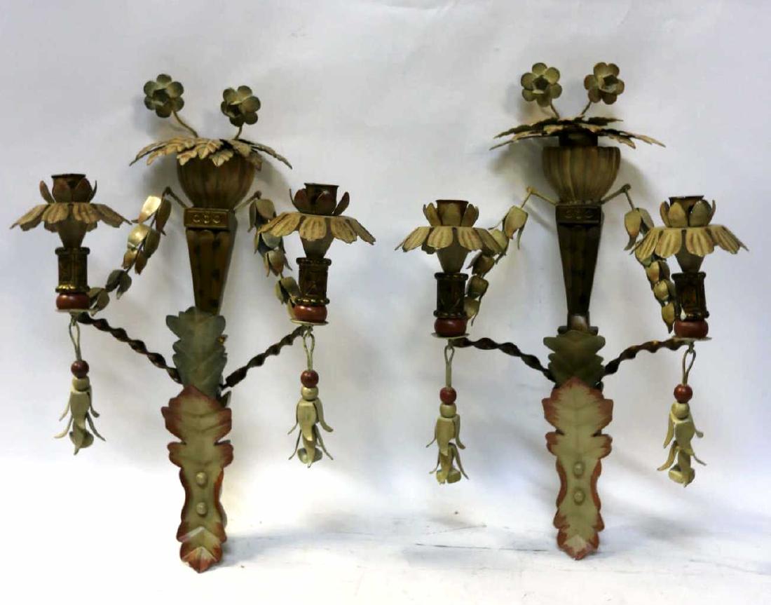 FINE TOLE FLORAL DECORATIVE DOUBLE LIGHT SCONCES (1 of 6)
