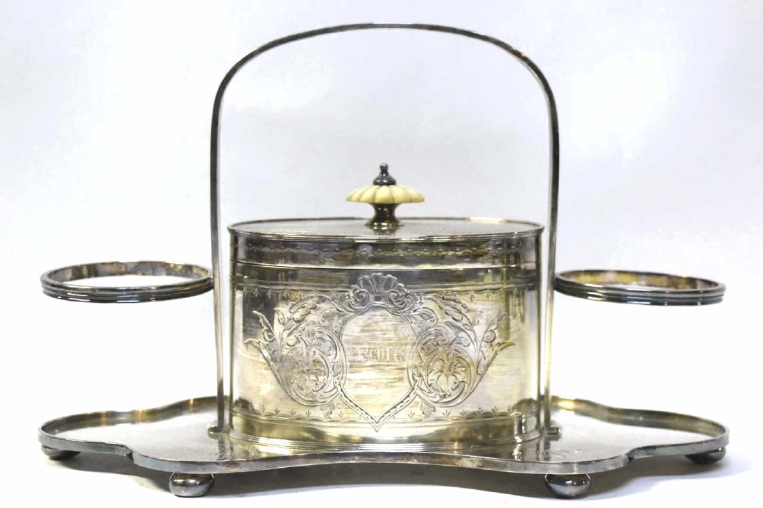 ANTIQUE SILVER FOOTED BISCUIT BOX CADDY (1 of 9)